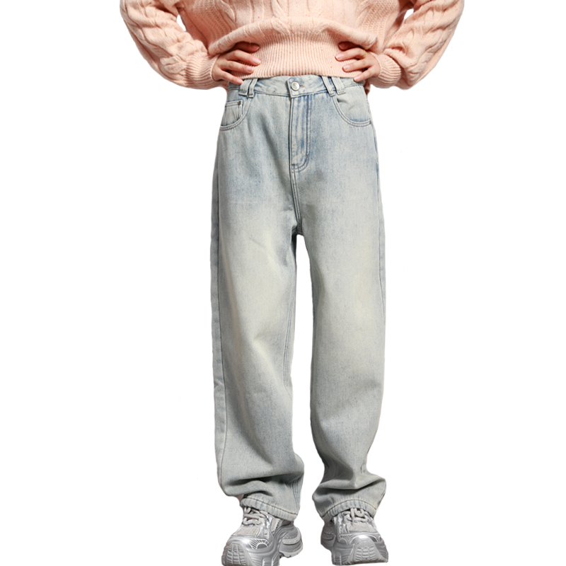 可路莎244703款棉牛仔裤 冬季新品加绒 厚女牛仔萝卜裤 修身长裤