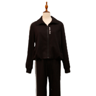 可路莎233464A侧边条量感卫衣新款女装休闲宽松条纹立领夹克外套