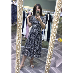 可路莎专柜正品252448长袖碎花甜美风长裙收腰连衣裙V领洋气显瘦