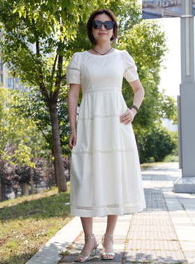 可路莎专柜正品252564蛋糕裙休闲2026收腰白色连衣裙女装短袖蕾丝