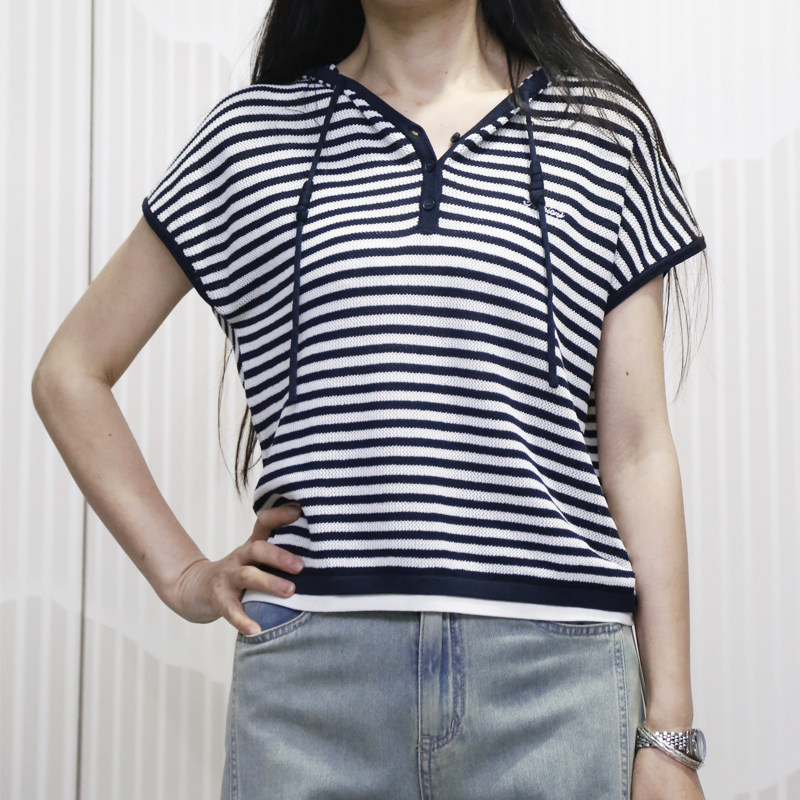 可路莎252633夏季新品 休闲连帽衫针织衫 简约舒适短袖衫套头