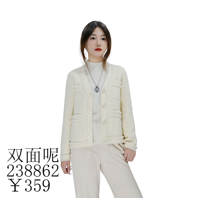 可路莎238862款呢子短外套 秋冬新品 V领小香风双面呢 百搭羊毛呢