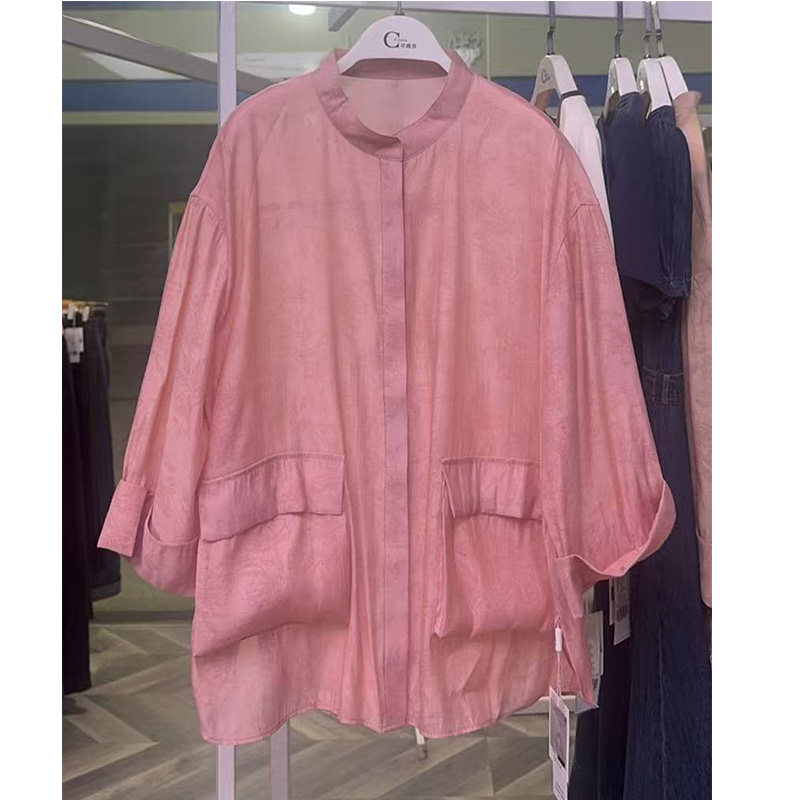 可路莎专柜252485法式印花衬衫长袖衬衫立领宽松口袋女装