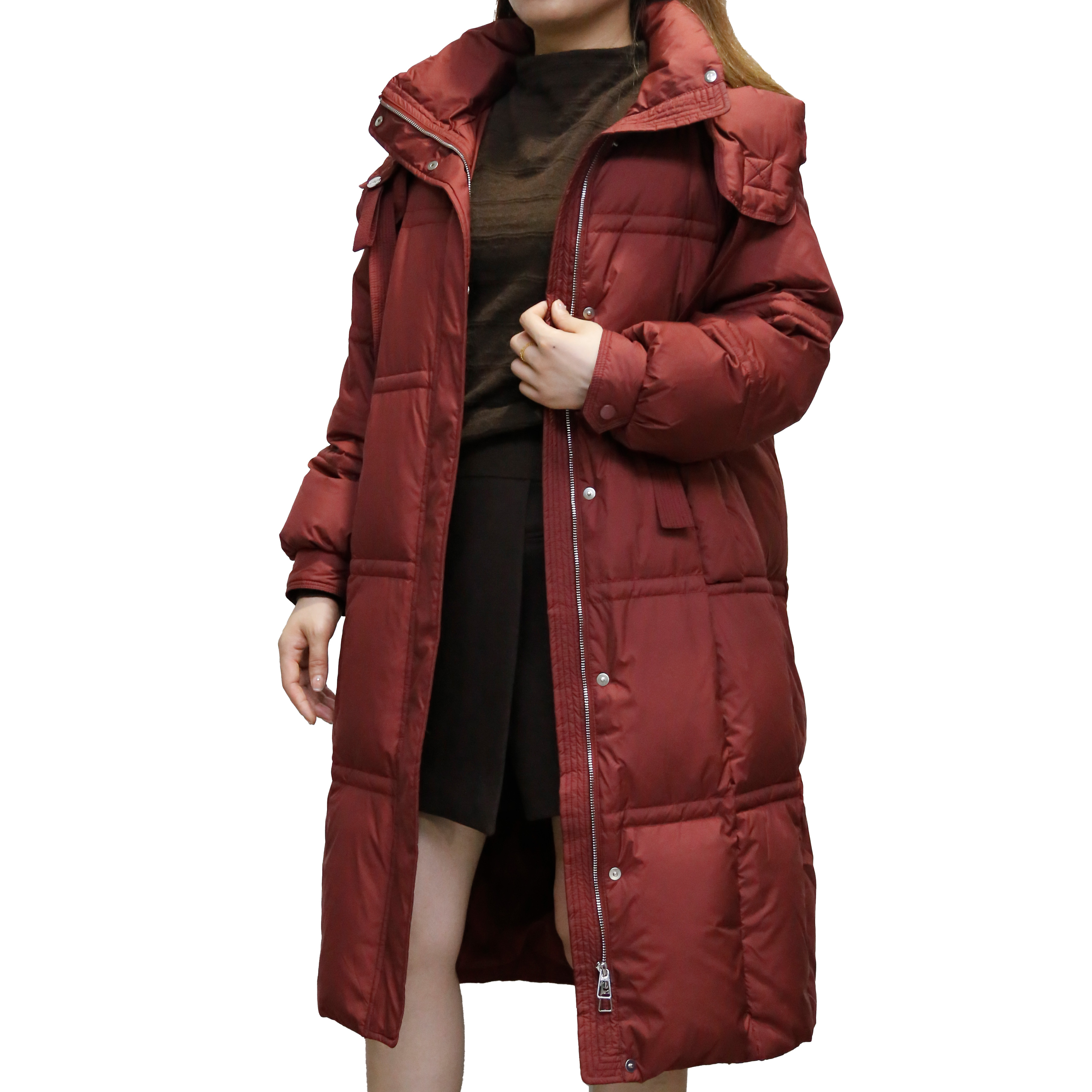 可路莎247824大版羽绒服 冬季新品茧型飘带长羽绒服 休闲立领女