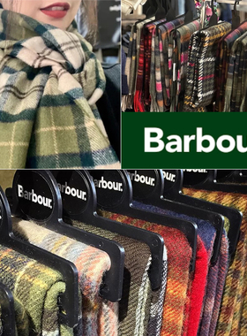 现货英国barbour秋冬男女英伦格纹羊毛羊绒围巾圣诞伴手礼包装盒