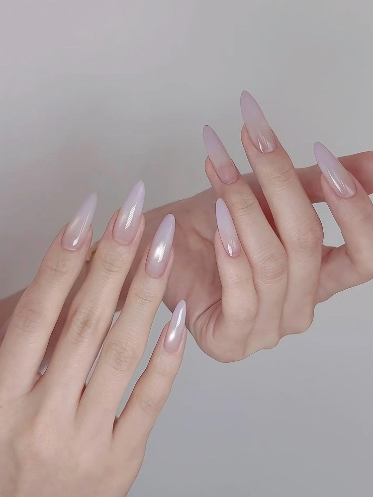 thumbnail for Handmade purple manicure wearing nail white water cat's eye almond mid-length model 2025 new high-end summer whitening