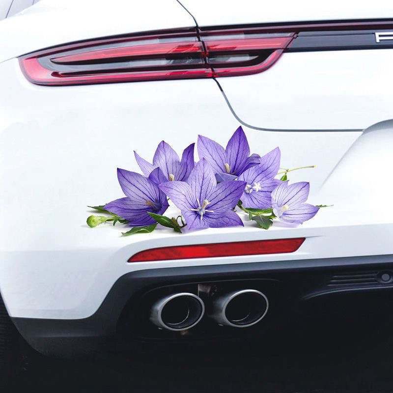 紫色桔梗清新花卉车身划痕遮挡贴纸防水的电动车装饰创意汽车贴纸