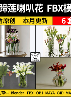 MAYA马蹄莲喇叭花鲜花blender/C4D/SU犀牛Rhino/3Dmax模型FBX OBJ