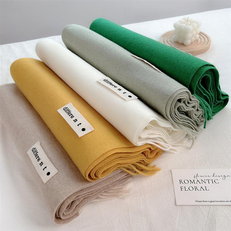 女秋冬季高品质仿羊绒手感素色流苏围巾保暖单色披肩日韩纯色围脖