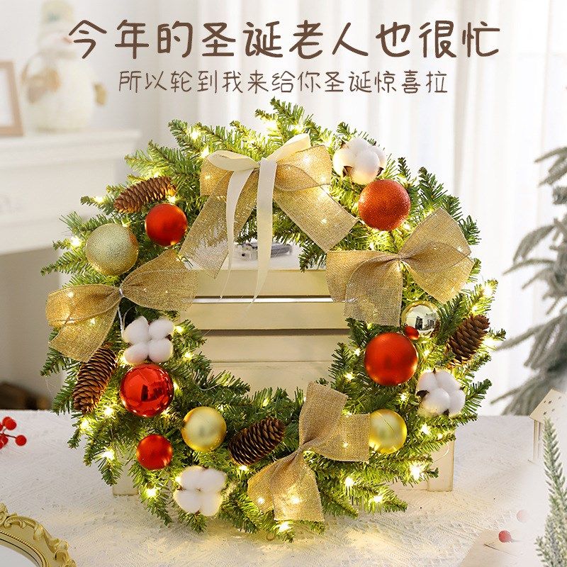 亚马逊爆款圣诞节花环藤条40/50/60cm圣诞节装饰花环门挂酒店场景