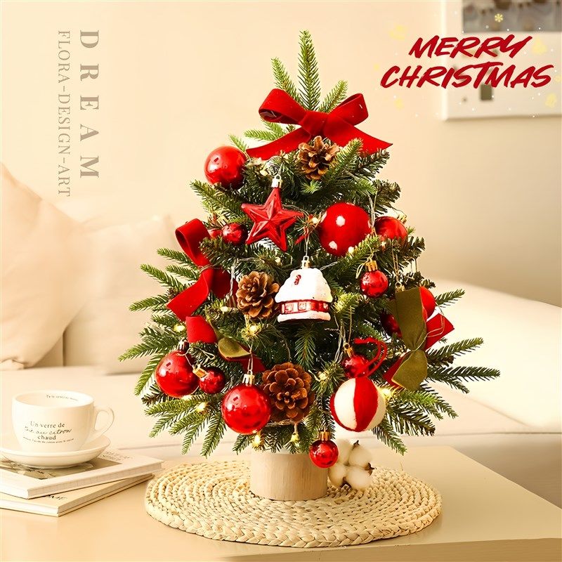 圣诞树小型新款桌面造景摆件迷你加密发光室内装饰christmas桌上