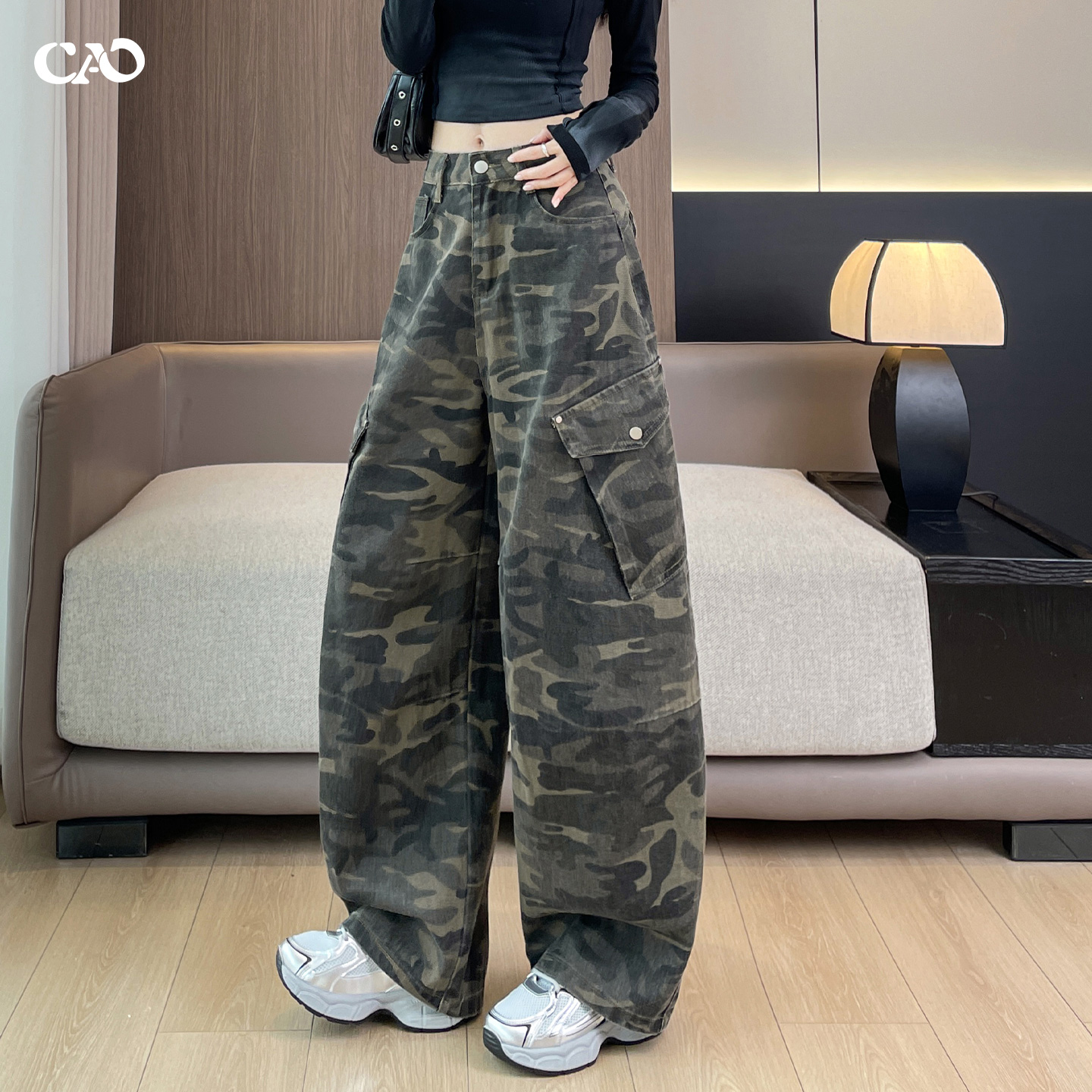 迷彩工装裤女春秋新款美式宽松