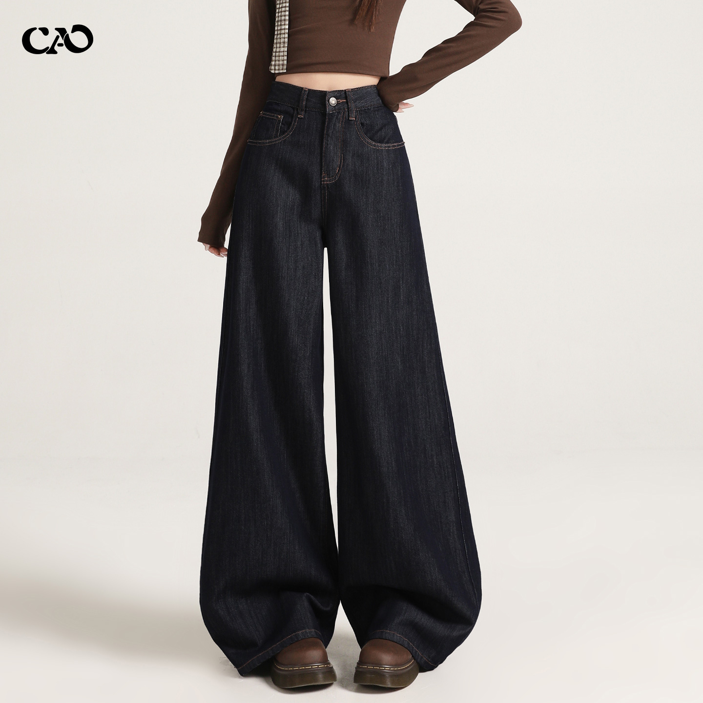 牛仔裤女深蓝色春秋新款简约慵懒