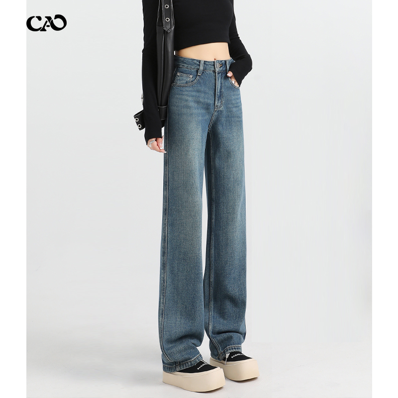 窄版直筒阔腿裤长裤高腰新款