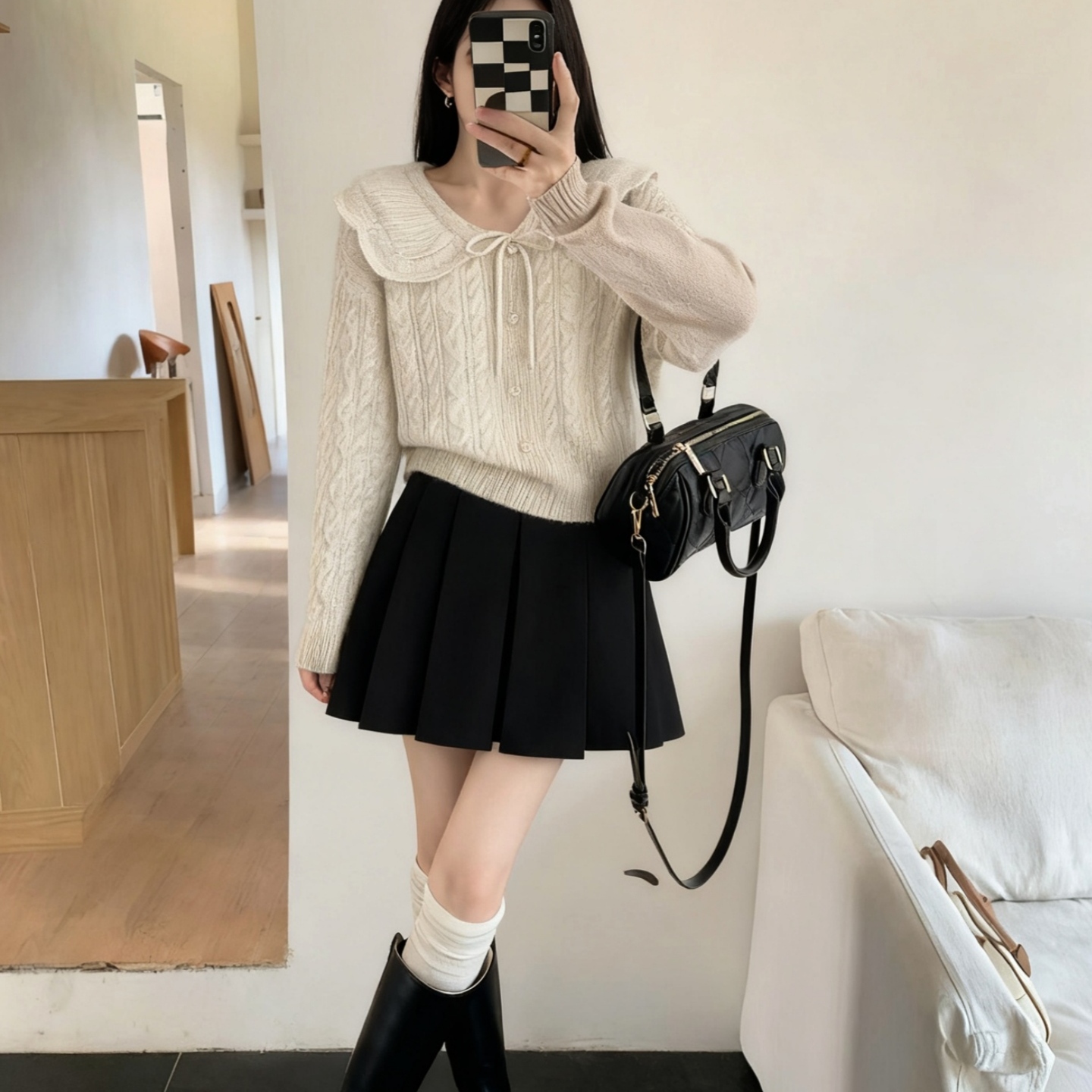 秋冬新款2025娃娃领针织衫内搭翻领上衣女士麻花宽松套头毛衣外穿