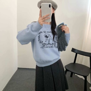 2026秋冬新款圆领小羊针织衫短款长袖套头毛衣韩系甜美女装上衣