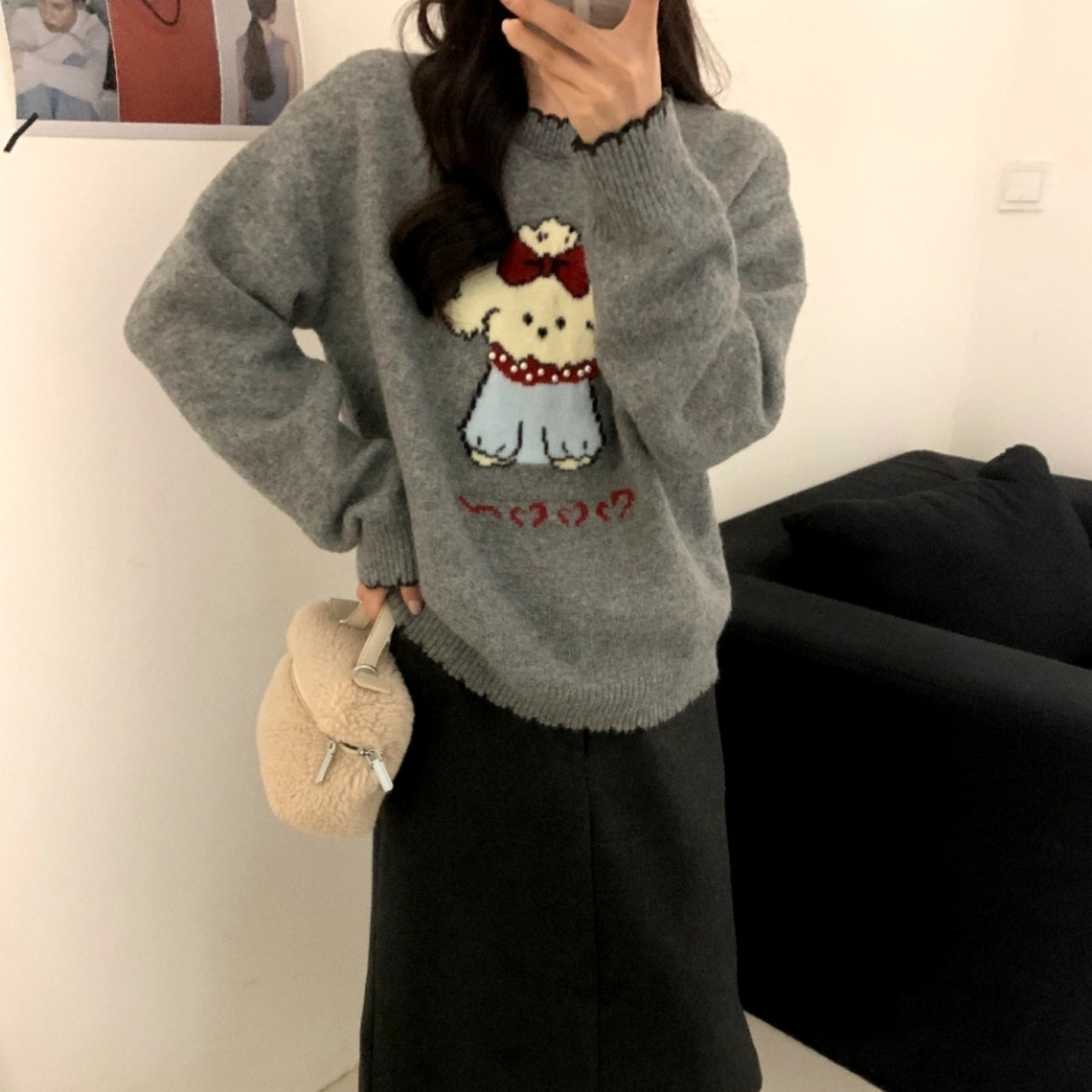 秋冬新款2025针织衫短款卡通内搭上衣圆领女宽松套头韩系加厚毛衣