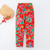 成人丝绵高腰加厚棉裤 新娘居家内穿外穿冬 女东北大花布保暖裤 修身