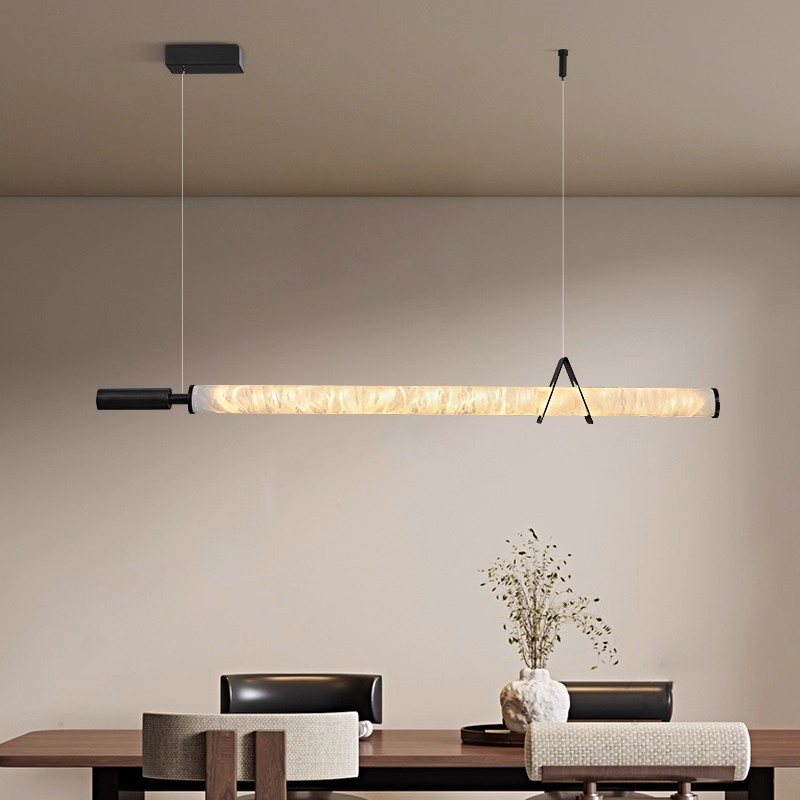 宋代美学餐厅吊灯西班牙进口云石吧台饭厅设计师高端全铜岛台长条