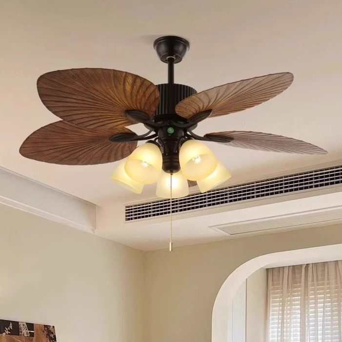 美式复古南洋风新款客厅一体吊灯风扇吊灯法式中古实木餐厅吊扇灯