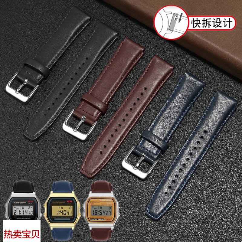 适配原厂适用卡西欧小方块真皮表带A159W-N1A158WAF-91牛皮表链男