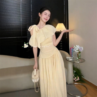 法式度假风修身系带无袖背心上衣垂坠半身裙两件式套装女夏季新款