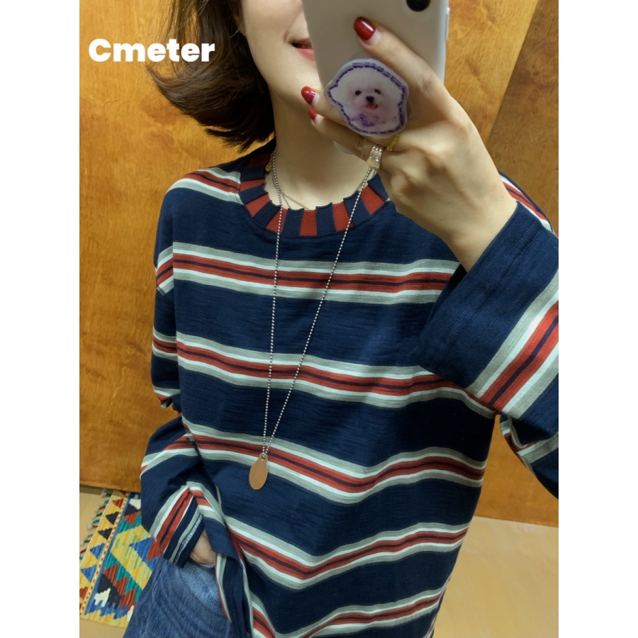 cmeter【百搭款】 条纹长袖T恤休闲百搭撞色上衣