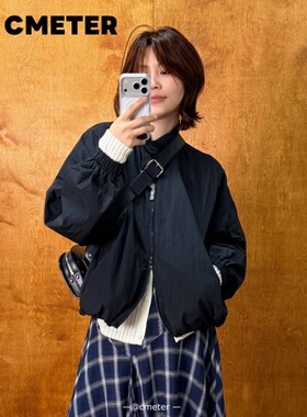 CMETER立领廓形休闲夹克开衫拉链短外套女