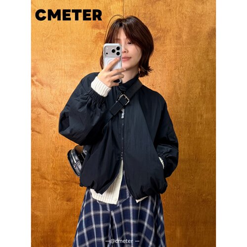 CMETER立领廓形休闲夹克开衫拉链短外套女