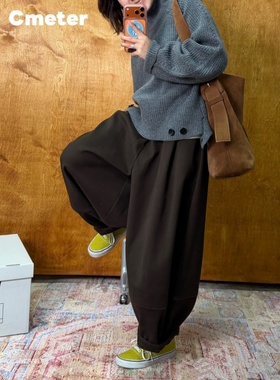 CMETER加厚磨毛宽松阔腿裤女显瘦