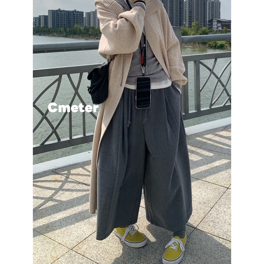 CMETER 【强推荐】阔腿灯笼毛呢9分裤厚实过冬