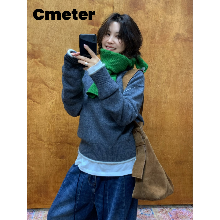 Cmeter烟灰羊毛羊绒套头圆领打底毛衣毛衫,女装/女士精品,毛衣,淘宝优惠券,粉丝福利购,淘宝优惠卷