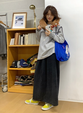 cmeter【穿整个秋冬】全羊毛密实新款百搭深灰色长款半身裙