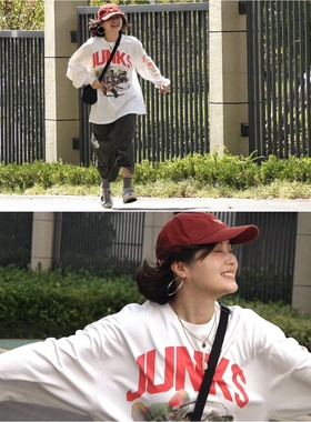 cmeter 趣味马戏团休闲帅气重工印花宽松长袖T恤卫衣女