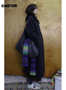 CMETER 连帽牛角扣手工双面羊毛大衣毛呢外套