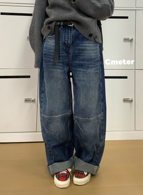 cmeter【有格调】港风直筒帅气无弹阔腿裤直筒裤牛仔裤女