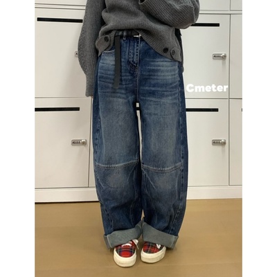 cmeter【有格调】港风直筒帅气无弹阔腿裤直筒裤牛仔裤女