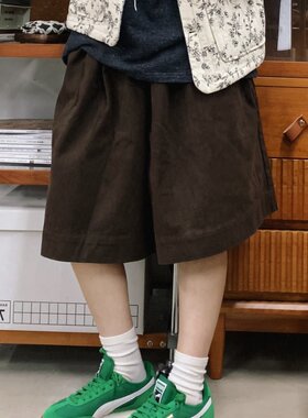 复古松紧腰五分短裤裤裙