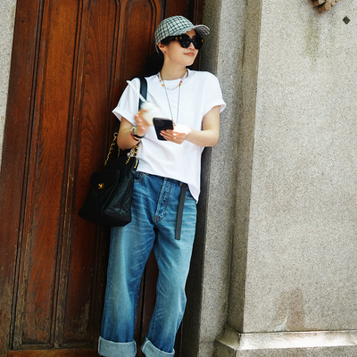 cmeter 日版中低腰休闲帅气排扣牛仔裤