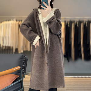 23重工双面100%羊绒衫开衫女中长款宽松慵懒加厚外套针织羊毛大衣
