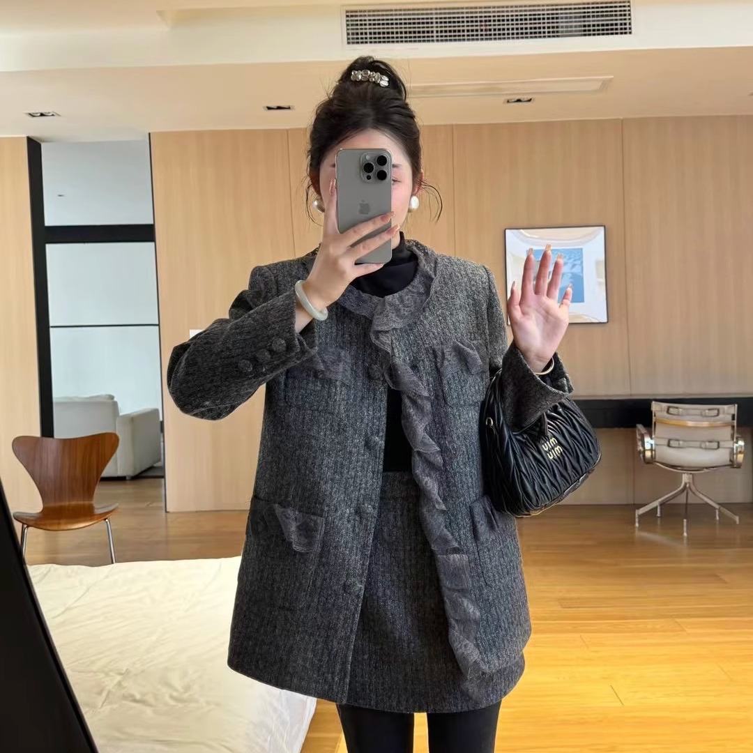 毛呢羽绒小香风短裙时尚套装女冬