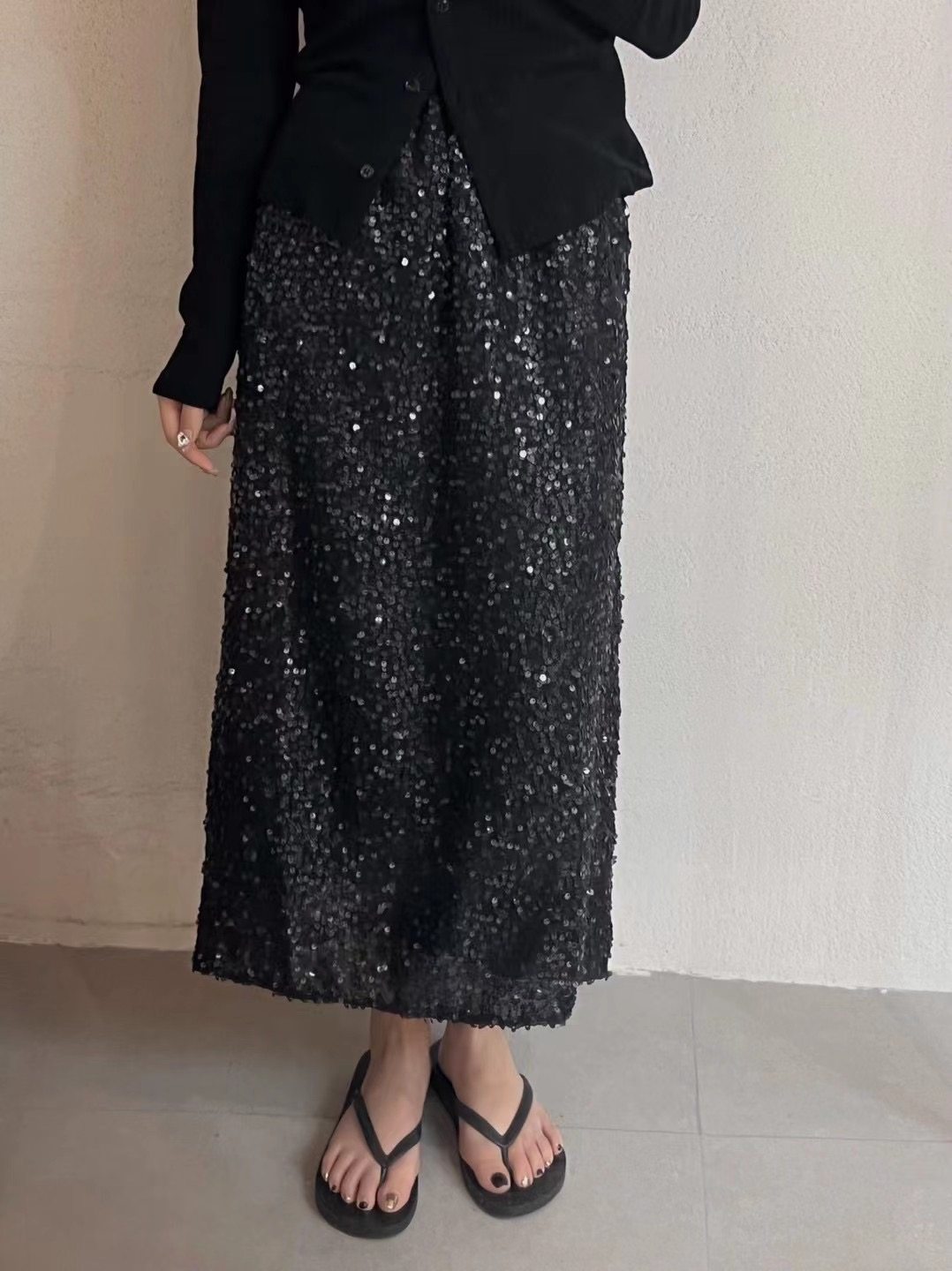 NIBIEZOU直筒重工亮片半身裙女春