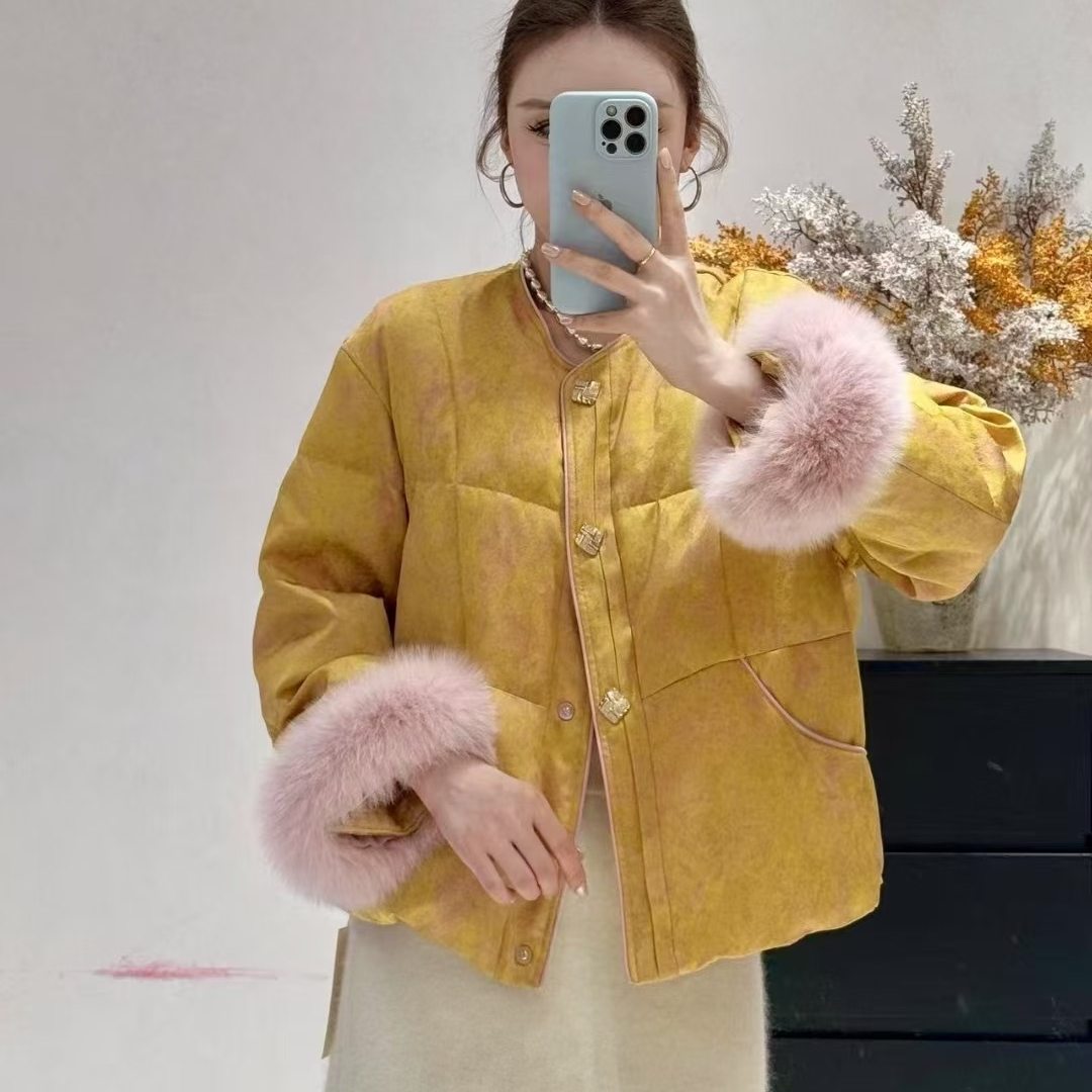 真狐狸毛90白鸭绒羽绒服外套女冬