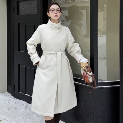 赫本风白鸭绒内胆羽绒服大衣风衣