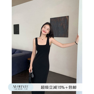 百搭背心长裙 鹿见喜 纯欲方领无袖 收腰针织连衣裙女2025夏季 新款