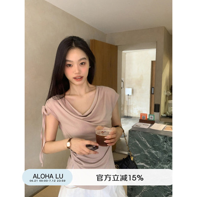 鹿见喜单侧抽绳绑带荡领背心