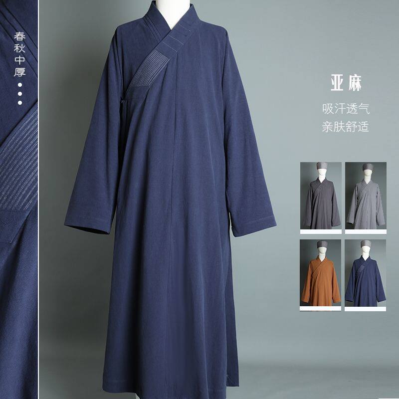 僧服长褂春秋款亚麻和尚服大褂棉麻僧袍短褂加厚出家师父衣服男女