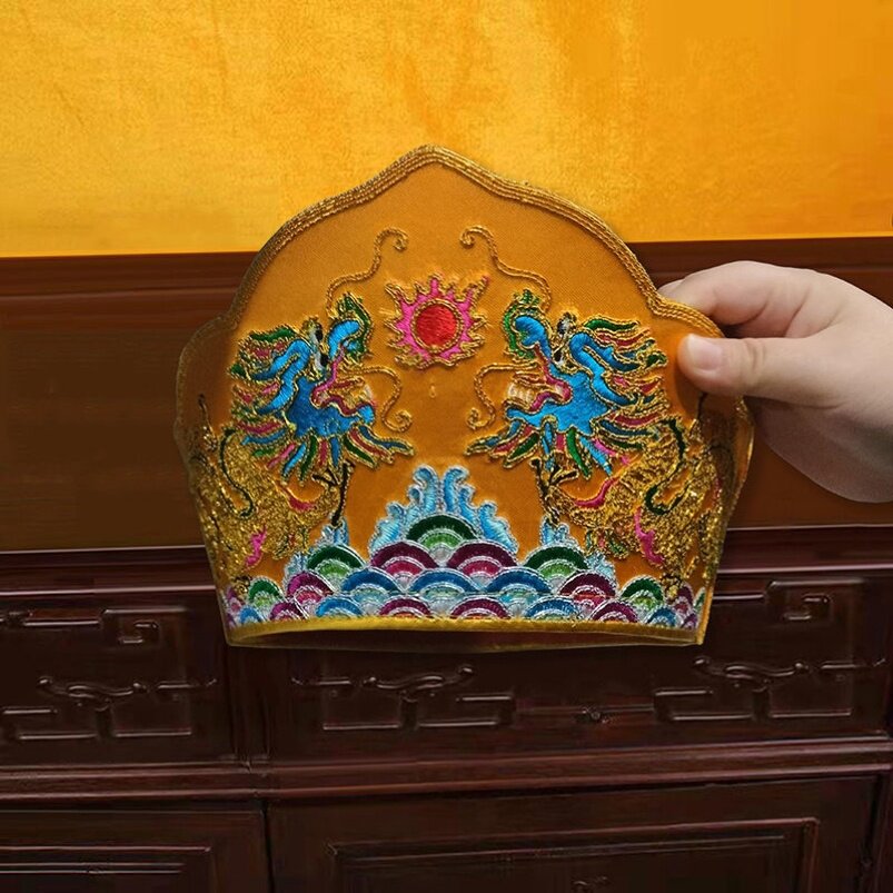 高档毗卢帽精美法师卢帽僧帽配五佛冠铁盒子手工全套刺绣佛具法器