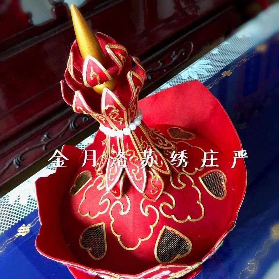 高档手工苏绣毗卢帽法师僧帽彩绣龙凤帽真丝刺绣厂家直销