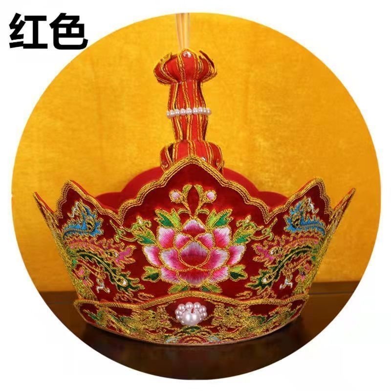佛堂用品 毗卢帽高档铁盒包装手工苏绣金线僧帽佛帽配五佛冠彩色